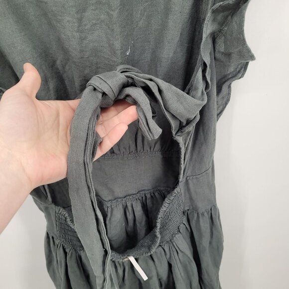 Free people womens medium green gray Erin mini dress ruffle sleeve open tie back - Picture 7 of 8